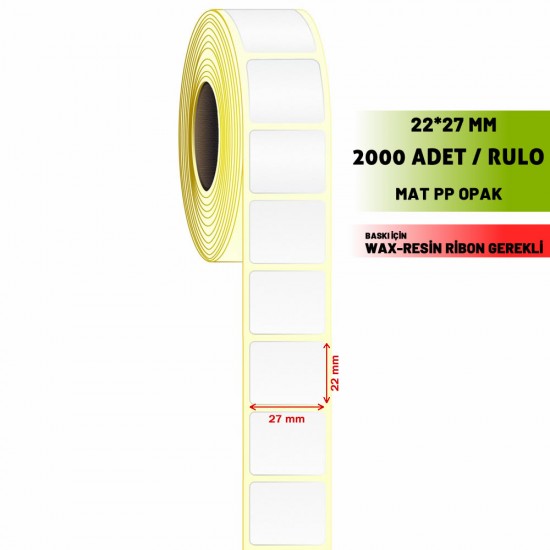 22*27 mm Mat PP Opak (Polipropilen) Barkod Etiketi 2000'li